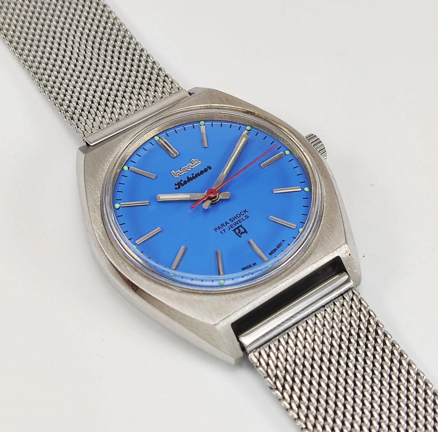 HMT Kohinoor Para Shock 17 Jewels Blue Dial Mechanical Hand winding Men's Wrist Watch - Discover-Diamonds