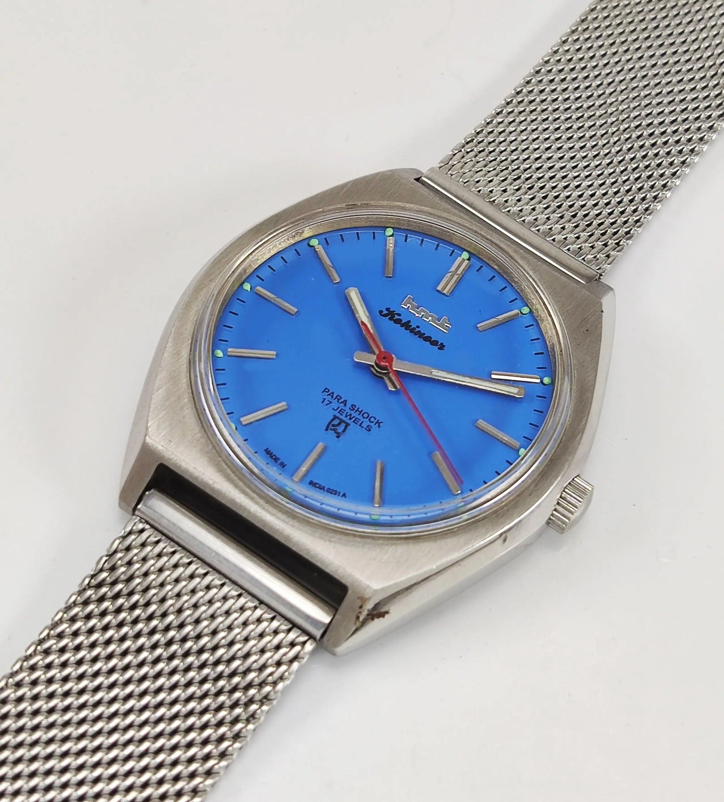HMT Kohinoor Para Shock 17 Jewels Blue Dial Mechanical Hand winding Men's Wrist Watch - Discover-Diamonds