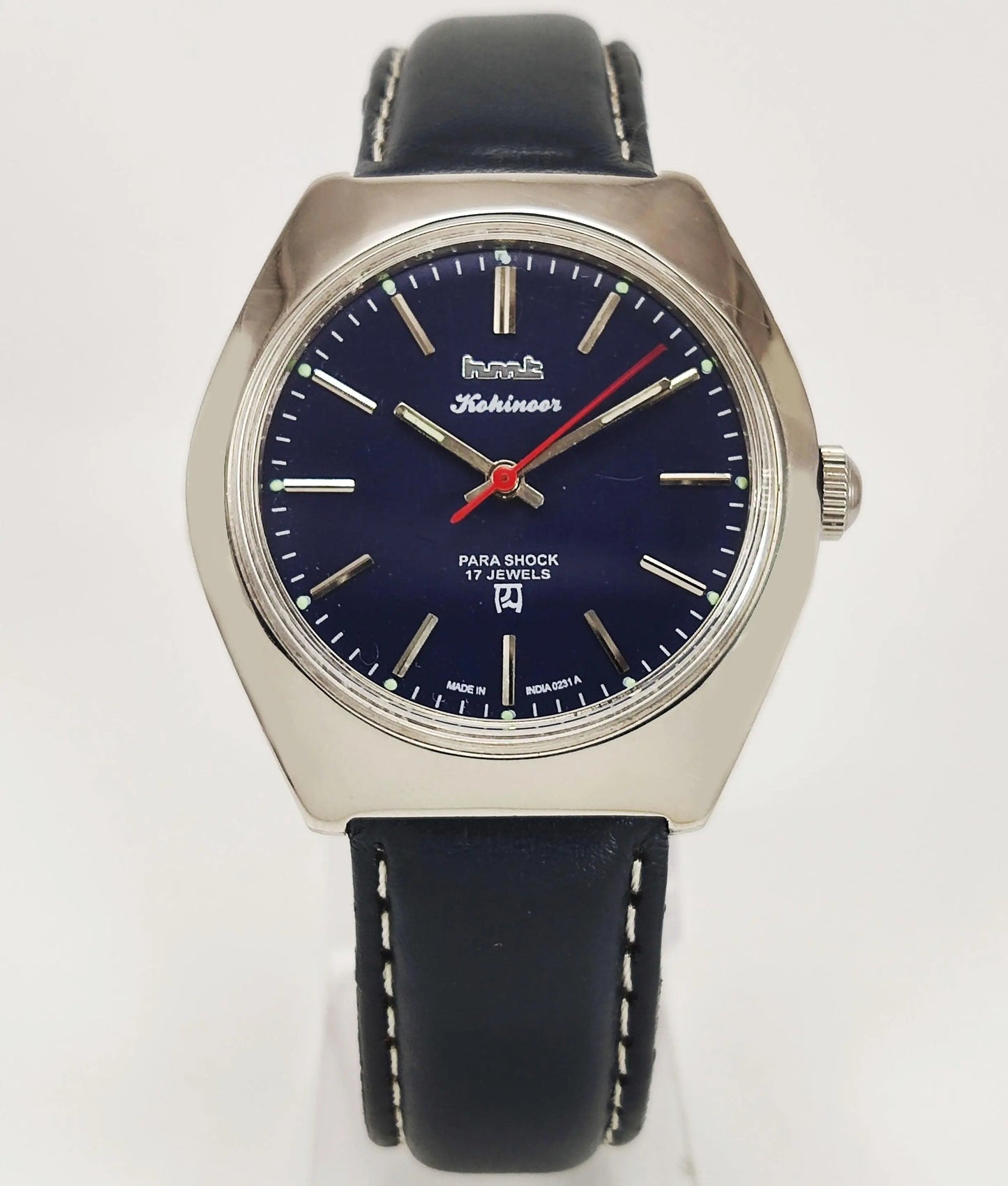 HMT Kohinoor Para Shock 17 Jewels Navy Blue Dial Mechanical Hand winding Men's Wrist Watch - Discover-Diamonds
