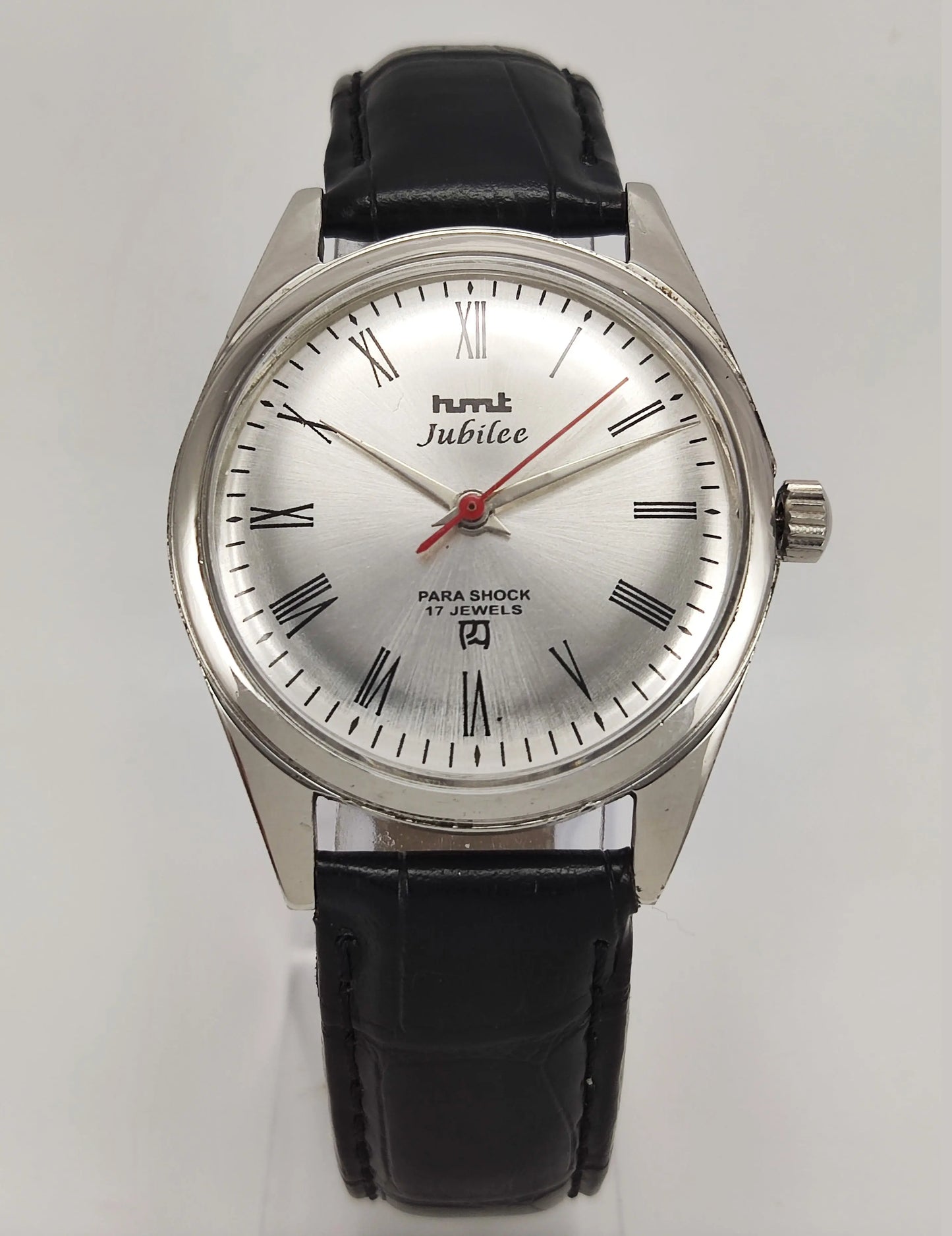 HMTJubilee Para Shock 17 Jewels Silver Dial Mechanical Hand winding Men's Wrist Watch Discover-Diamonds