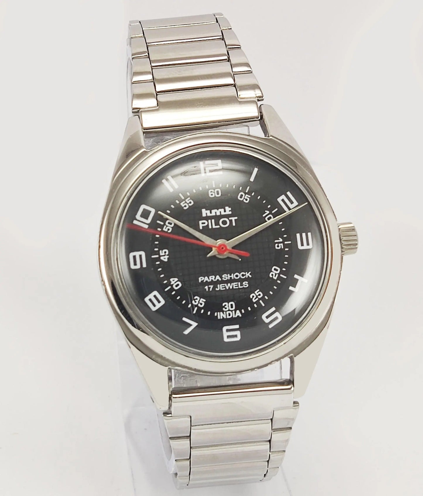 HMT Pilot Para Shock 17 Jewels Black Dial Mechanical Hand winding Men's Wrist Watch - Discover-Diamonds