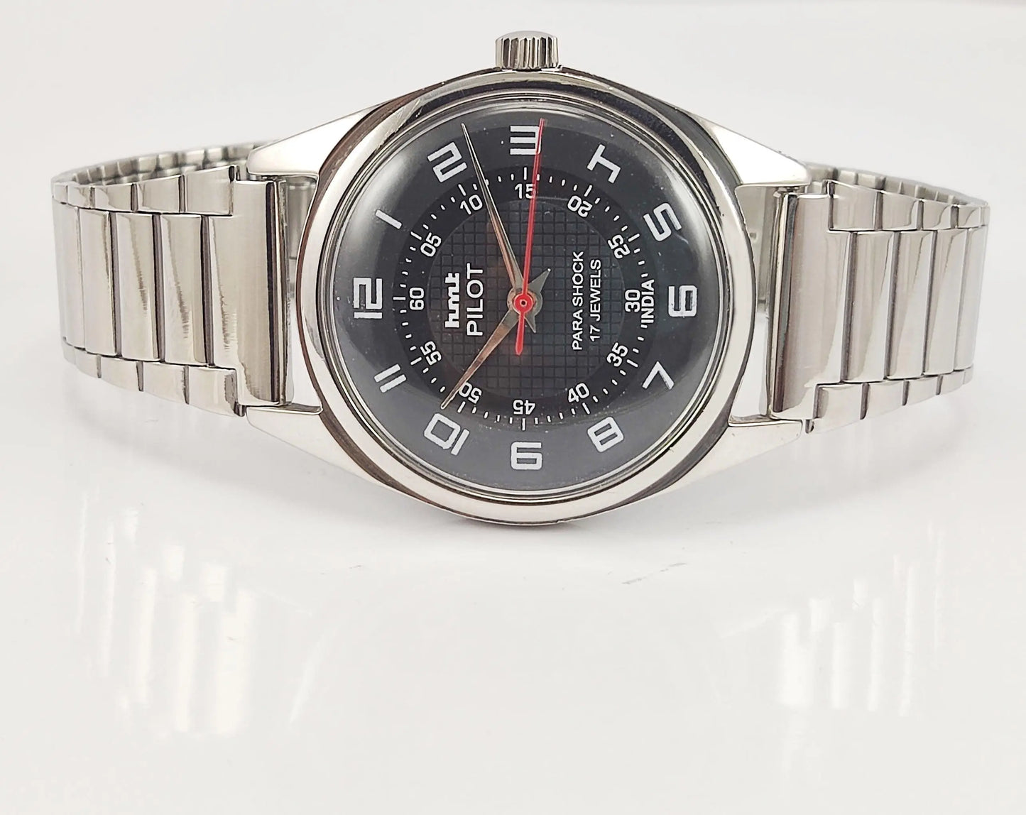 HMT Pilot Para Shock 17 Jewels Black Dial Mechanical Hand winding Men's Wrist Watch - Discover-Diamonds