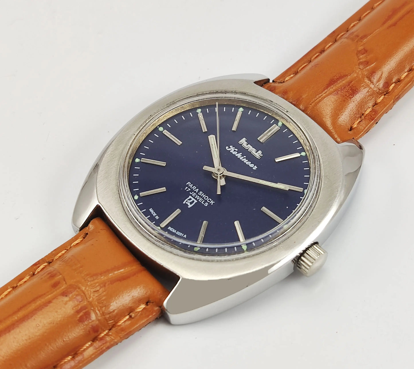 HMT Kohinoor Para Shock 17 Jewels Navy Blue Dial Mechanical Hand winding Men's Wrist Watch Discover-Diamonds