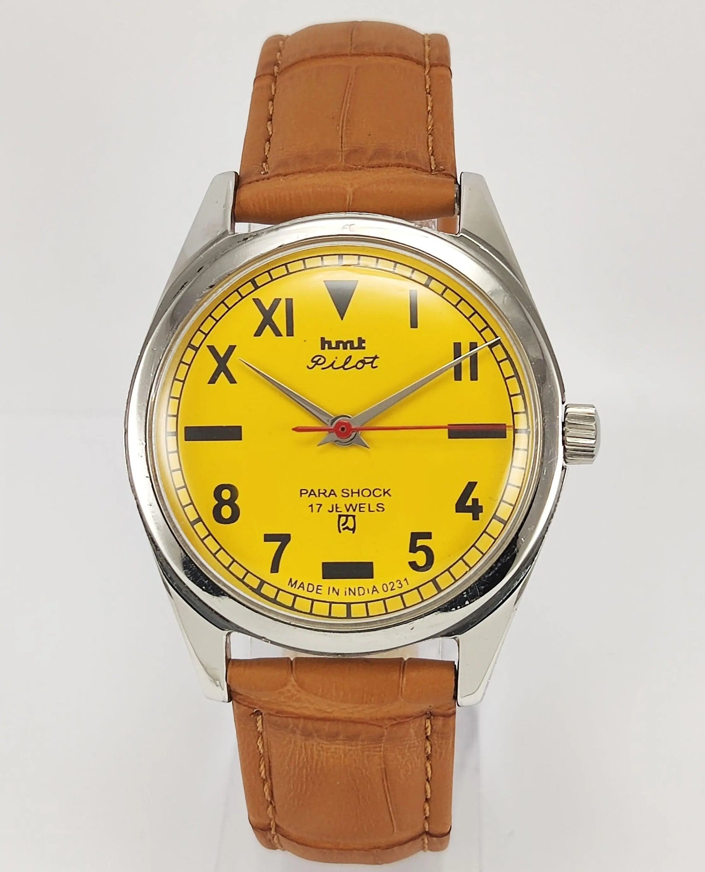 HMT Pilot Para Shock 17 Jewels Sun Yellow Dial Mechanical Hand winding Men's Wrist Watch - Discover-Diamonds