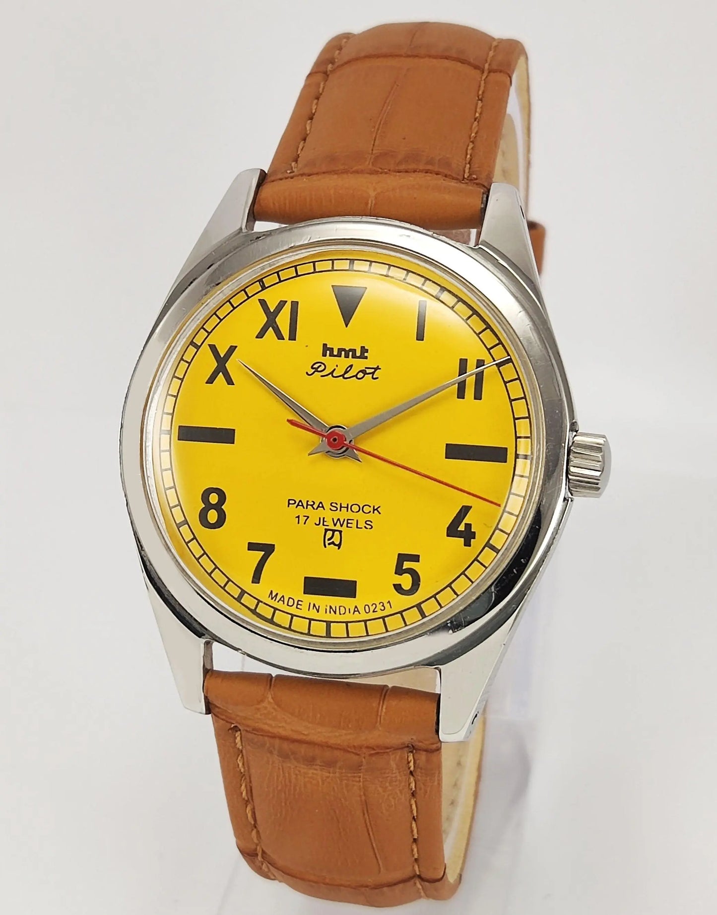 HMT Pilot Para Shock 17 Jewels Sun Yellow Dial Mechanical Hand winding Men's Wrist Watch - Discover-Diamonds