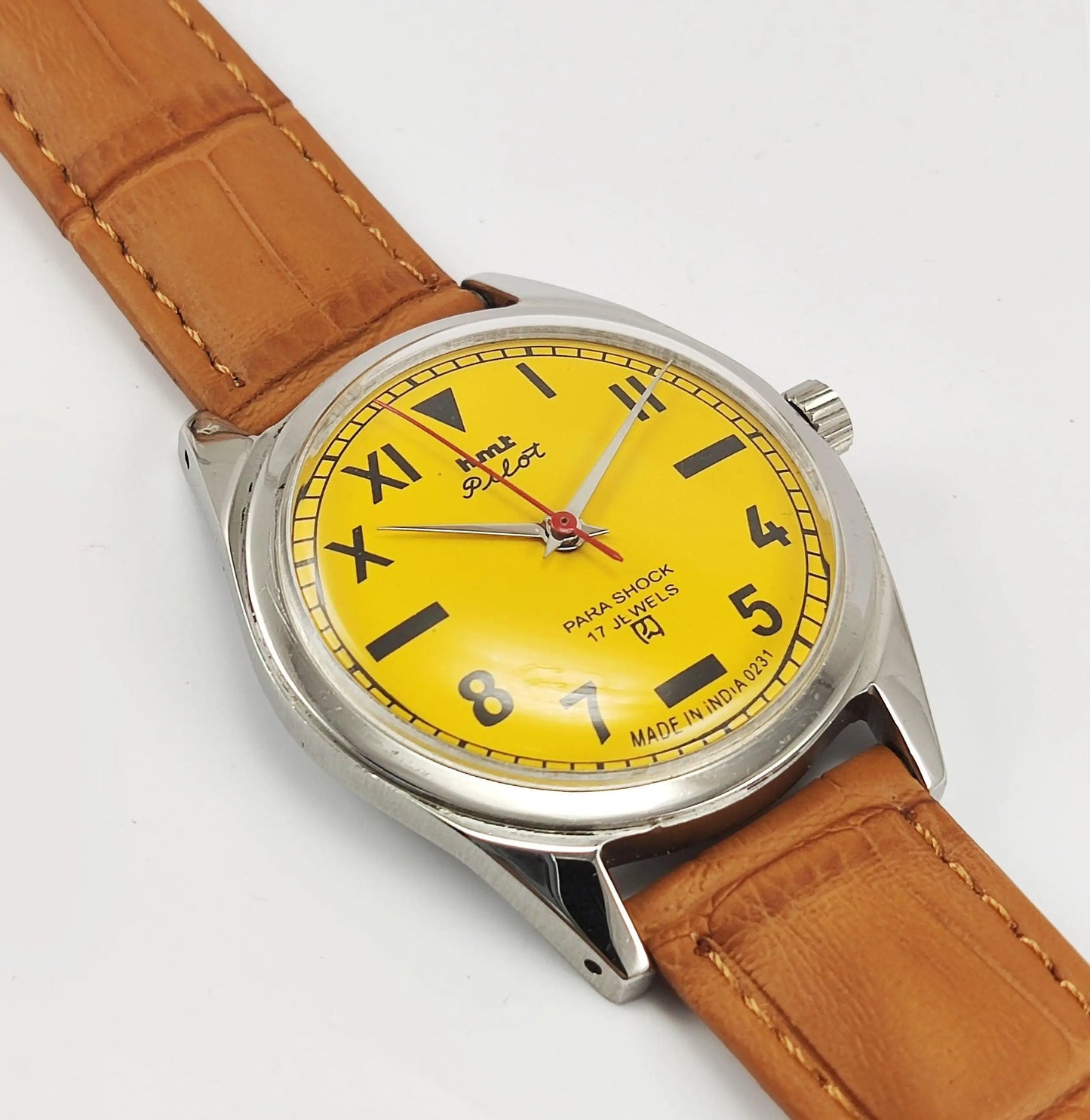 HMT Pilot Para Shock 17 Jewels Sun Yellow Dial Mechanical Hand winding Men's Wrist Watch - Discover-Diamonds