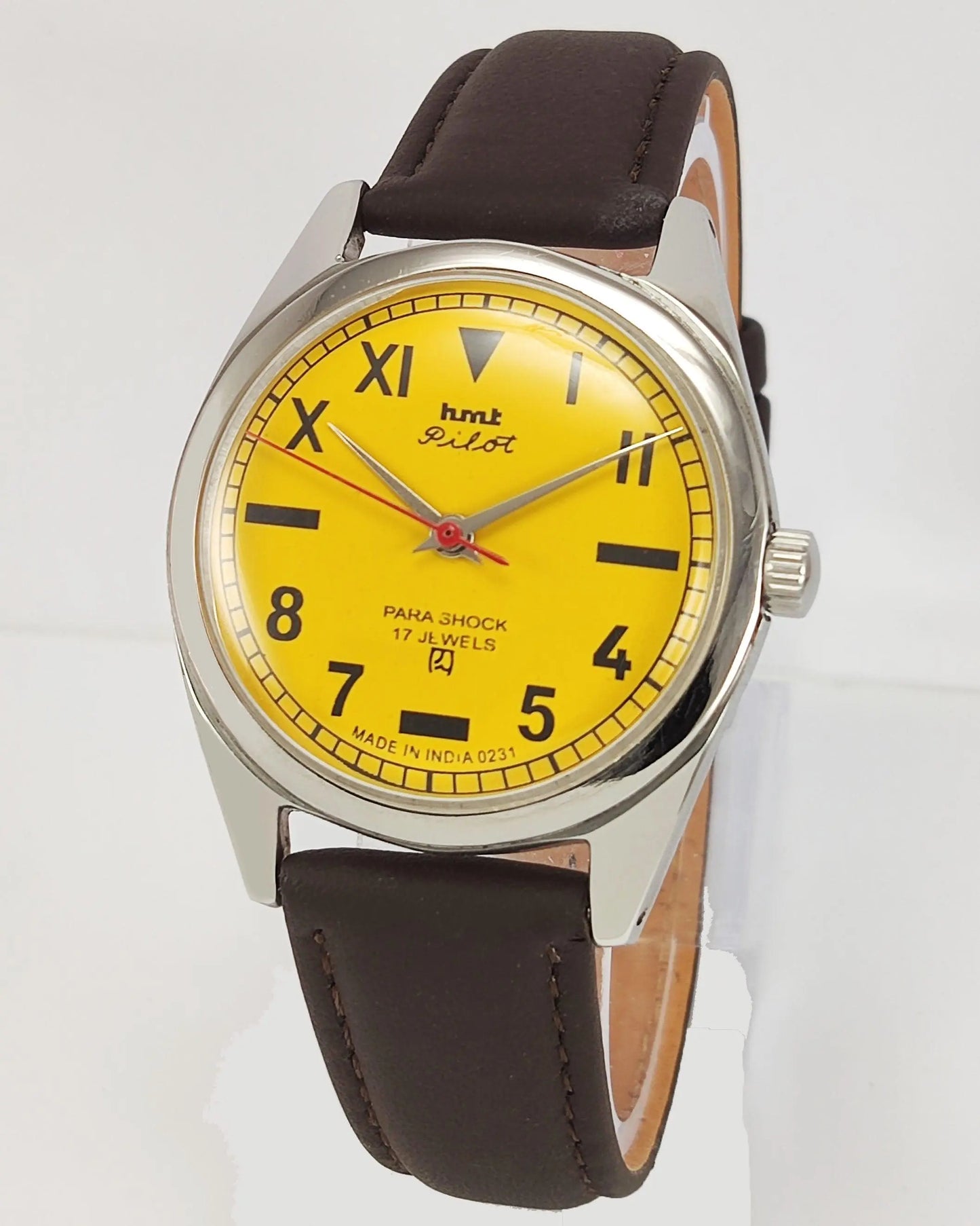 HMT Pilot Para Shock 17 Jewels Sun Yellow Dial Mechanical Hand winding Men's Wrist Watch 0231 - Discover-Diamonds