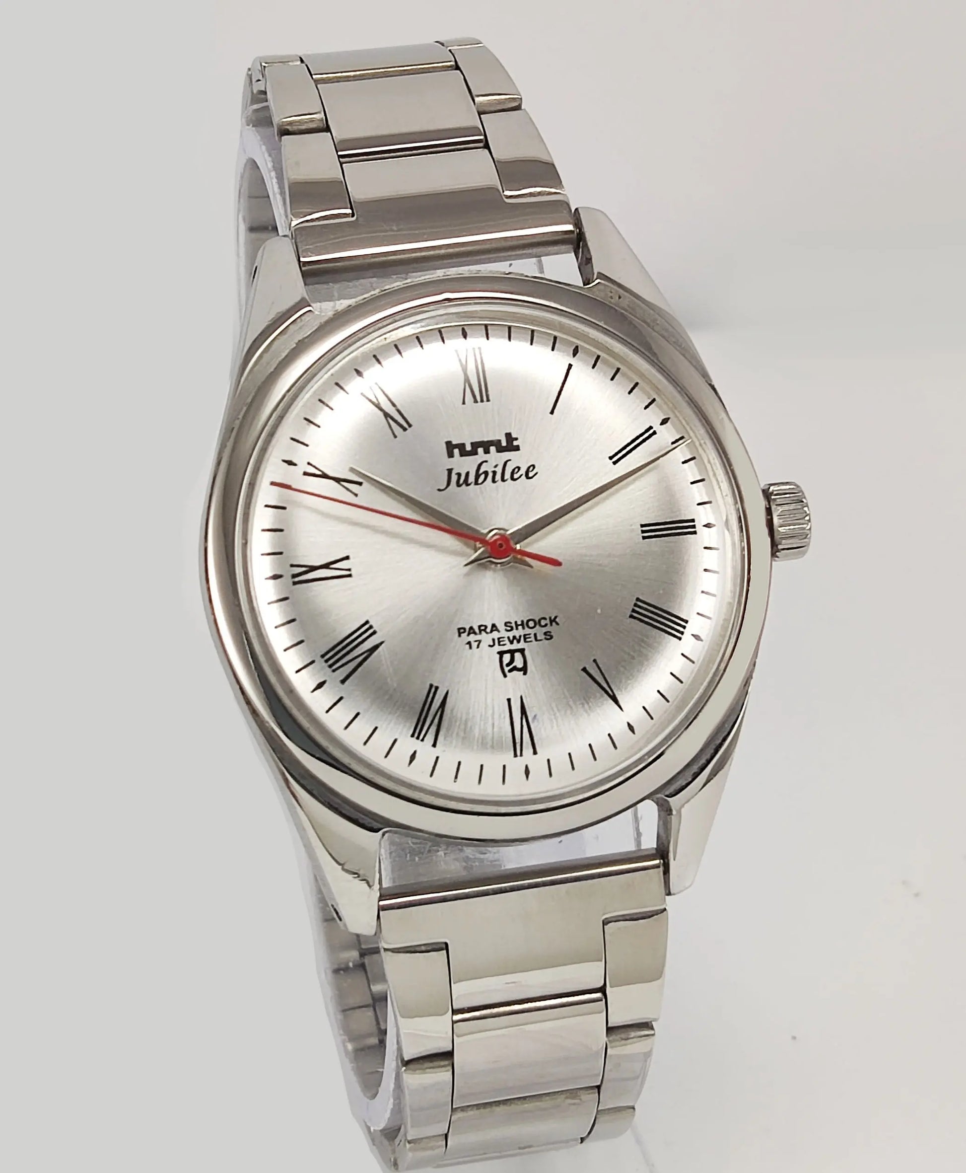 HMTJubilee Para Shock 17 Jewels Silver Dial Mechanical Hand winding Men's Wrist Watch Discover-Diamonds