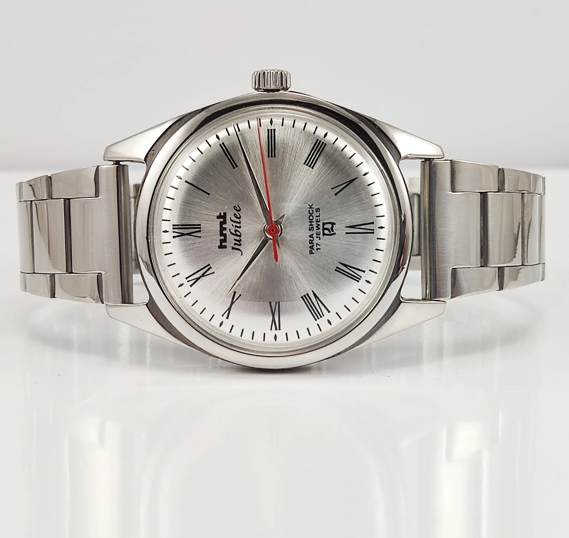 HMTJubilee Para Shock 17 Jewels Silver Dial Mechanical Hand winding Men's Wrist Watch Discover-Diamonds