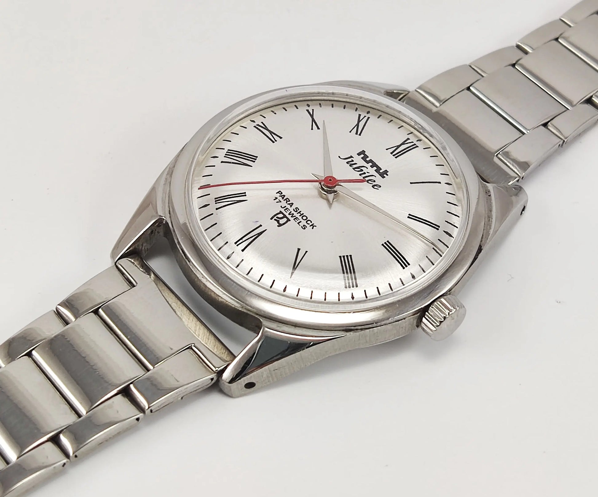 HMTJubilee Para Shock 17 Jewels Silver Dial Mechanical Hand winding Men's Wrist Watch Discover-Diamonds