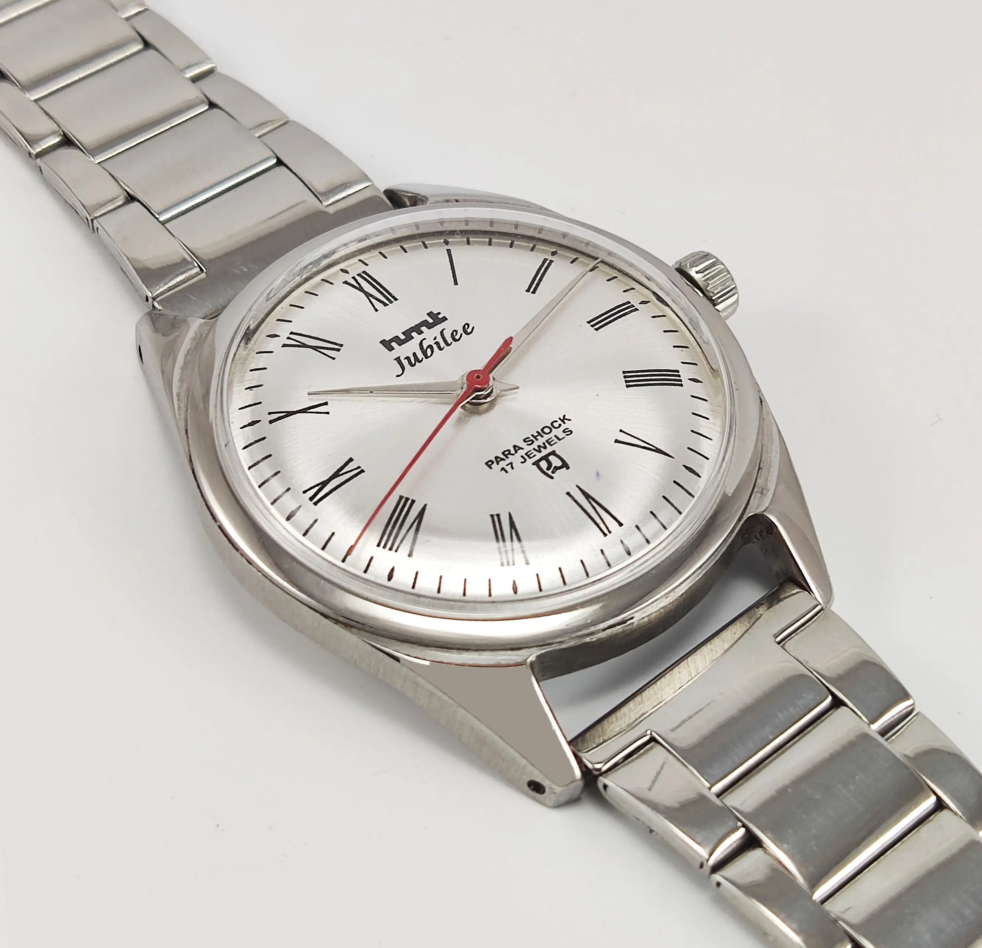 HMTJubilee Para Shock 17 Jewels Silver Dial Mechanical Hand winding Men's Wrist Watch Discover-Diamonds