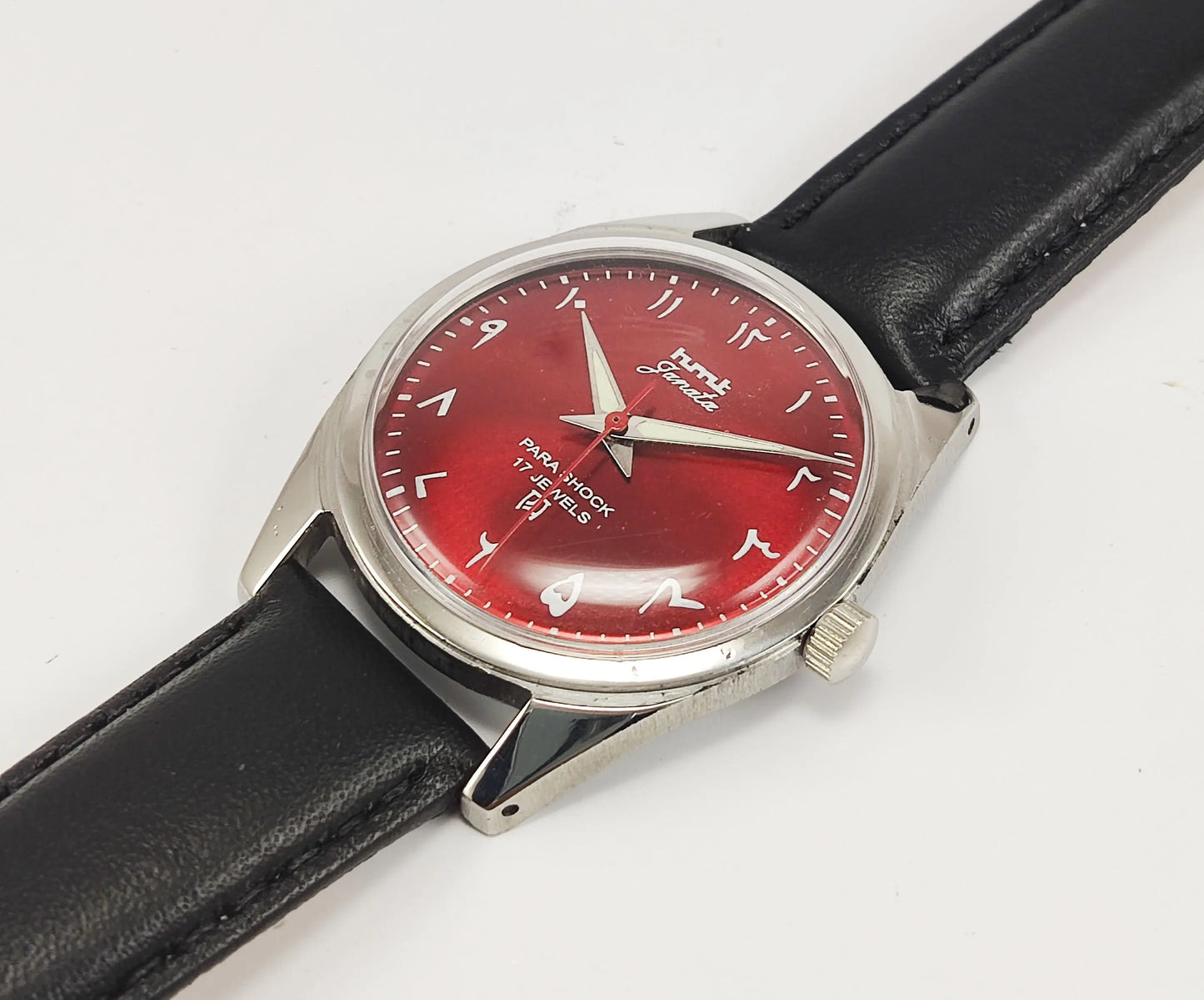 HMT Janata Para Shock 17 Jewels Maroon Red Urdu / Arabic Dial Mechanical Hand winding Men's Wrist Watch Discover-Diamonds