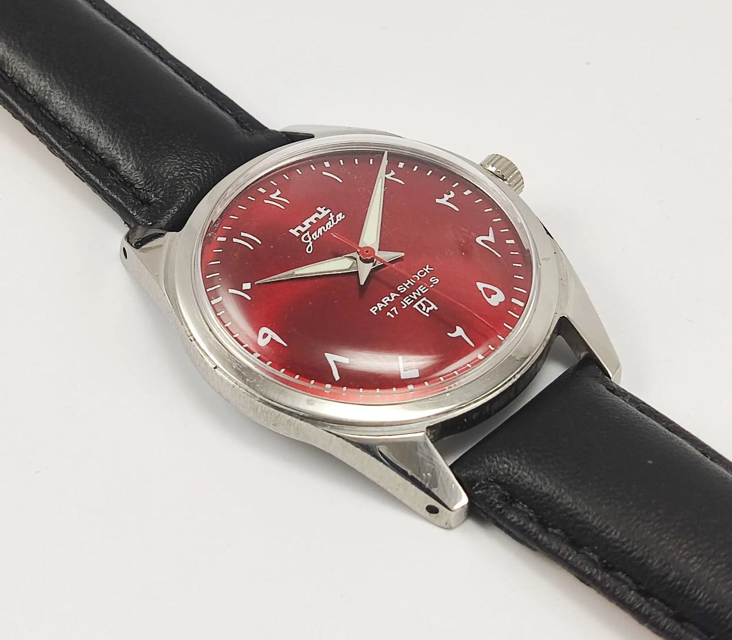 HMT Janata Para Shock 17 Jewels Maroon Red Urdu / Arabic Dial Mechanical Hand winding Men's Wrist Watch Discover-Diamonds