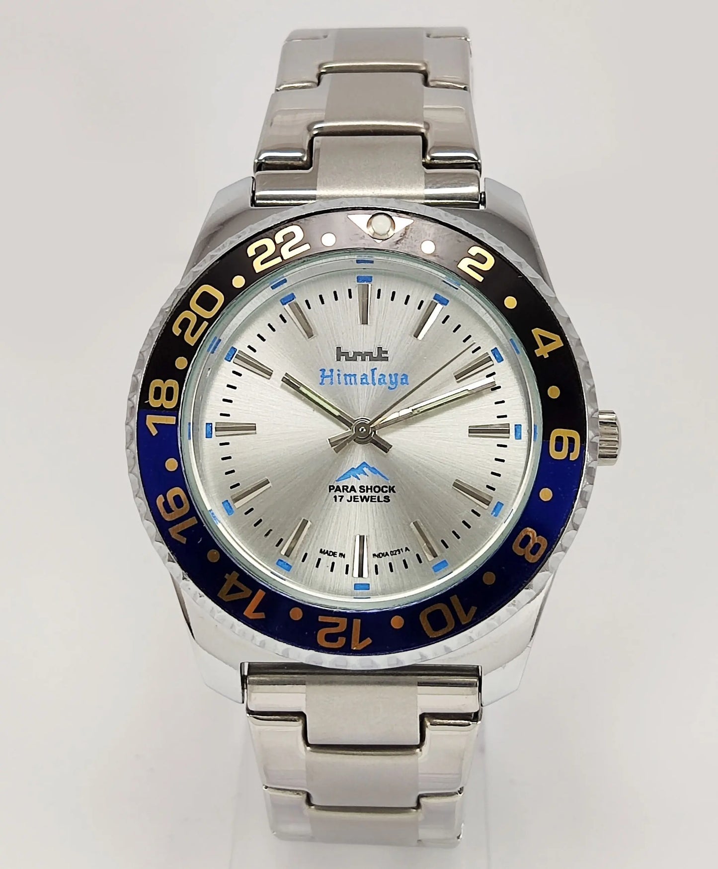 HMT Himalaya Para Shock 17 Jewels Silver Dial Transparent Back Mechanical Hand winding Men's Wrist Watch Discover-Diamonds