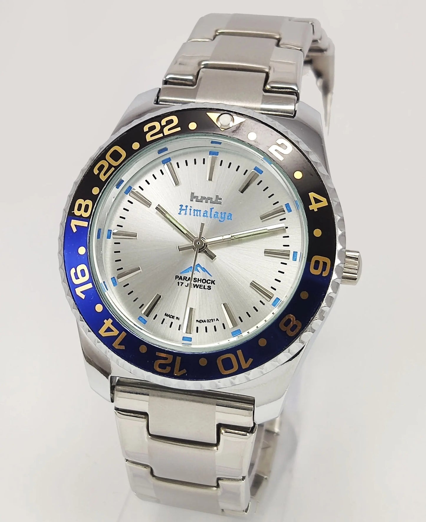 HMT Himalaya Para Shock 17 Jewels Silver Dial Transparent Back Mechanical Hand winding Men's Wrist Watch Discover-Diamonds