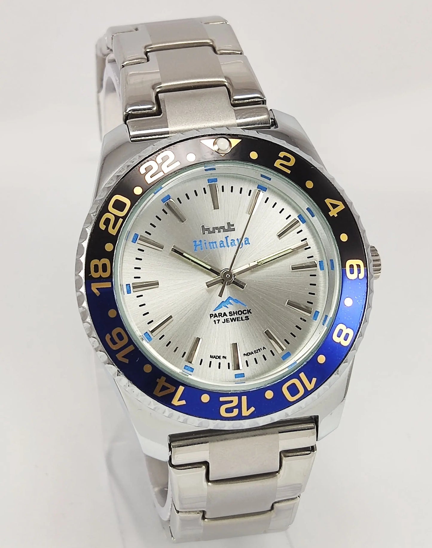 HMT Himalaya Para Shock 17 Jewels Silver Dial Transparent Back Mechanical Hand winding Men's Wrist Watch Discover-Diamonds