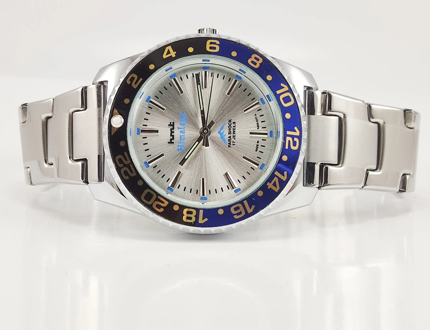 HMT Himalaya Para Shock 17 Jewels Silver Dial Transparent Back Mechanical Hand winding Men's Wrist Watch Discover-Diamonds