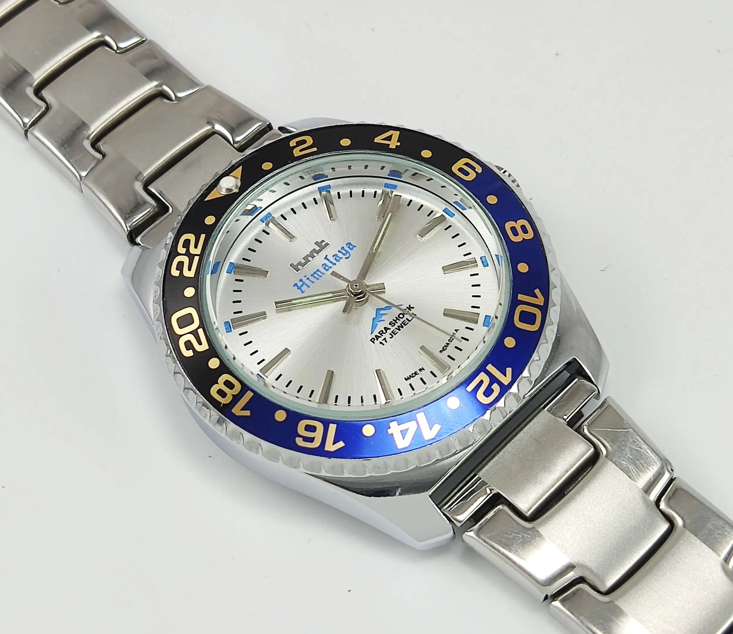 HMT Himalaya Para Shock 17 Jewels Silver Dial Transparent Back Mechanical Hand winding Men's Wrist Watch Discover-Diamonds
