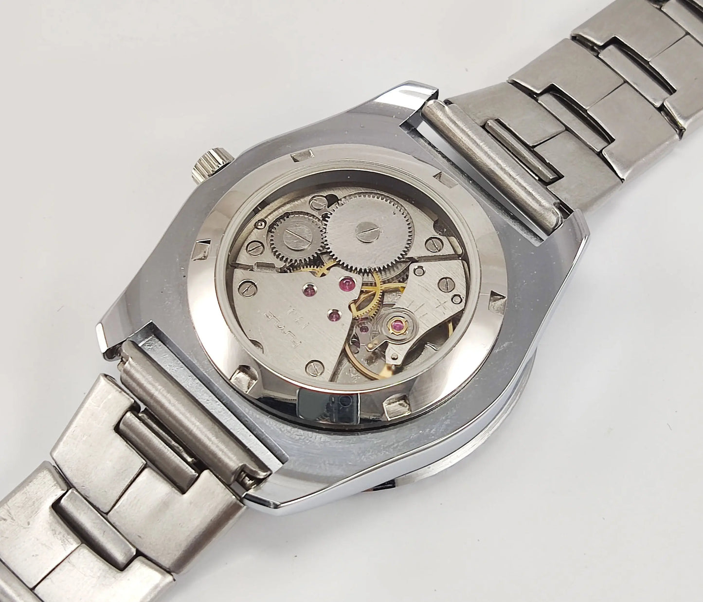 HMT Himalaya Para Shock 17 Jewels Silver Dial Transparent Back Mechanical Hand winding Men's Wrist Watch Discover-Diamonds