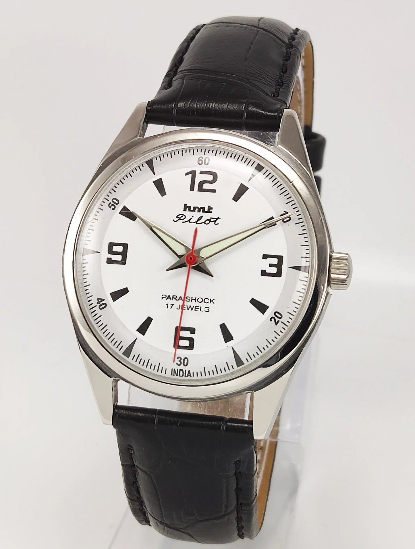 HMT Pilot Para Shock 17 Jewels White Dial Mechanical Hand winding Men's Wrist Watch Discover-Diamonds
