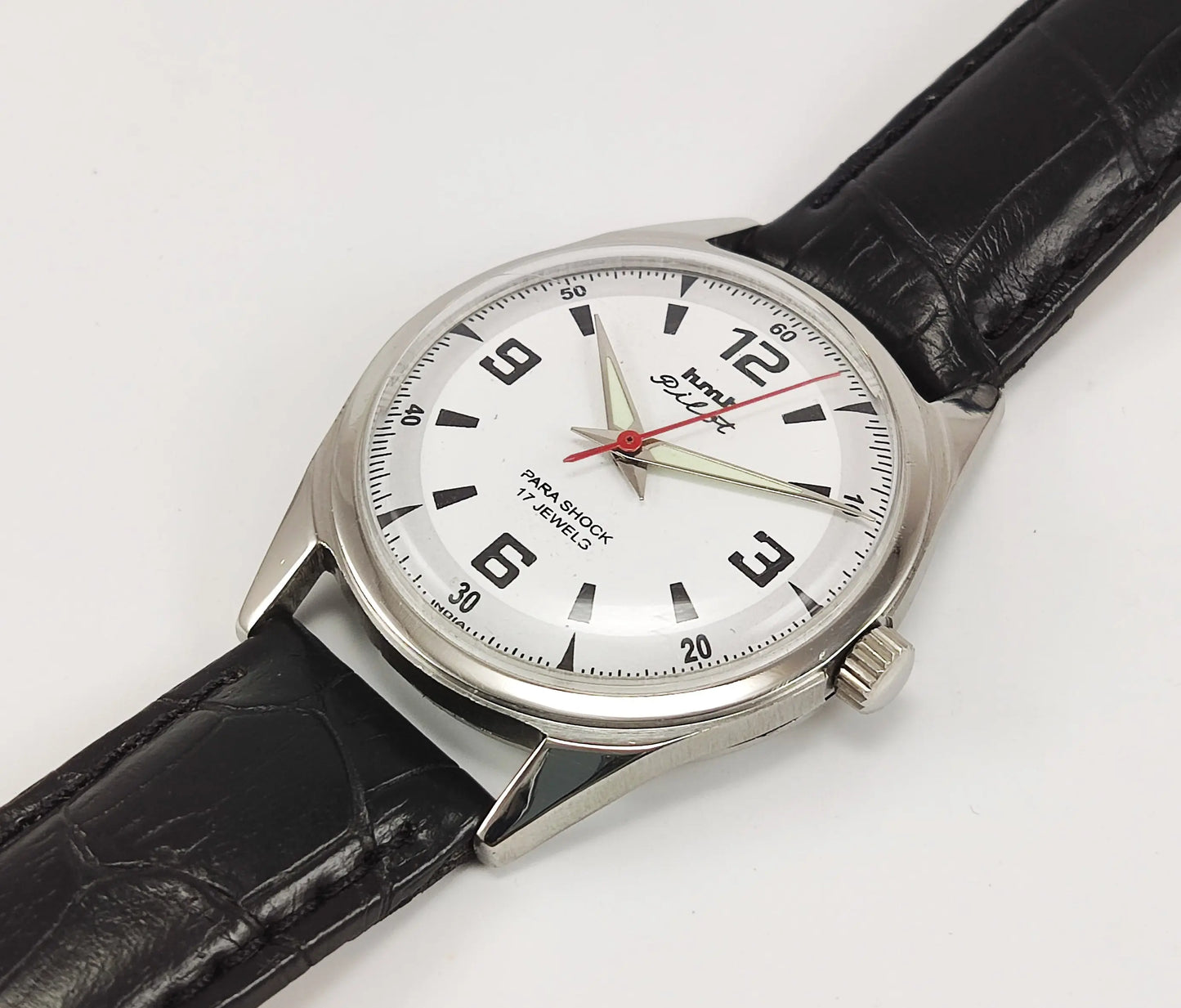 HMT Pilot Para Shock 17 Jewels White Dial Mechanical Hand winding Men's Wrist Watch Discover-Diamonds