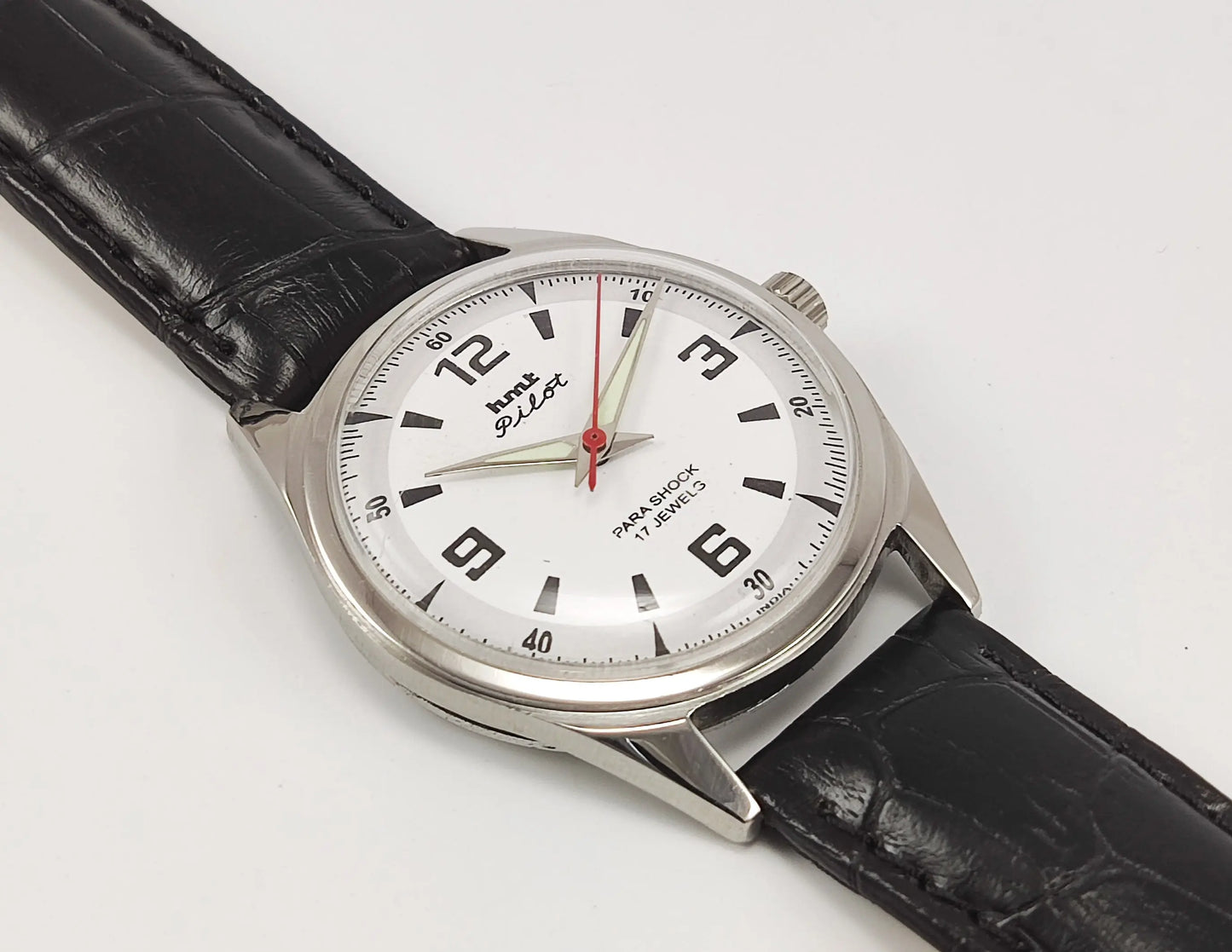 HMT Pilot Para Shock 17 Jewels White Dial Mechanical Hand winding Men's Wrist Watch Discover-Diamonds