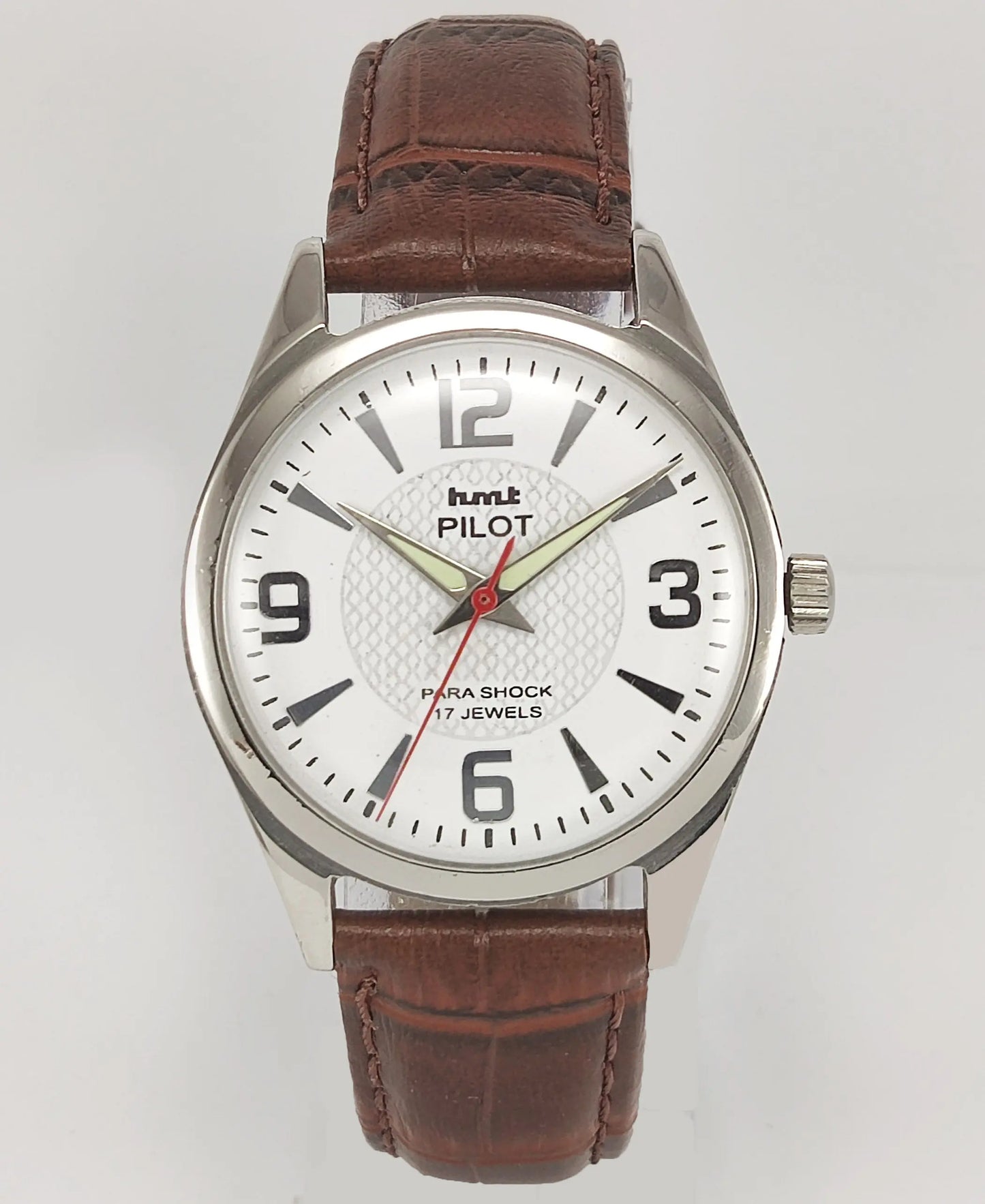 HMT Pilot Para Shock 17 Jewels White Dial Radium Hands Mechanical Hand winding Men's Wrist Watch Discover-Diamonds
