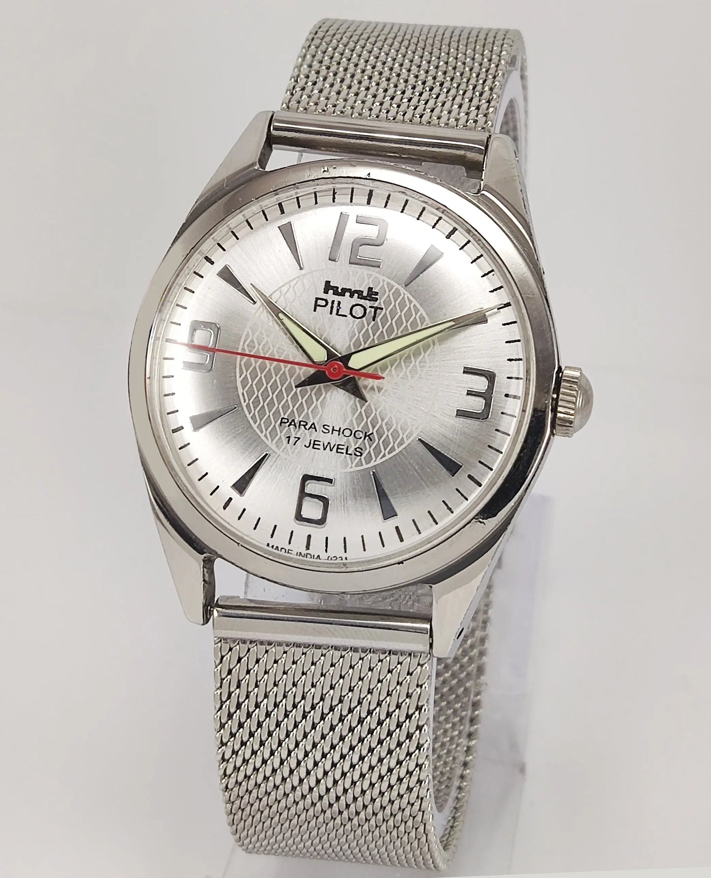HMT Pilot Para Shock 17 Jewels Silver Dial Mechanical Hand winding Men's Wrist Watch Discover-Diamonds
