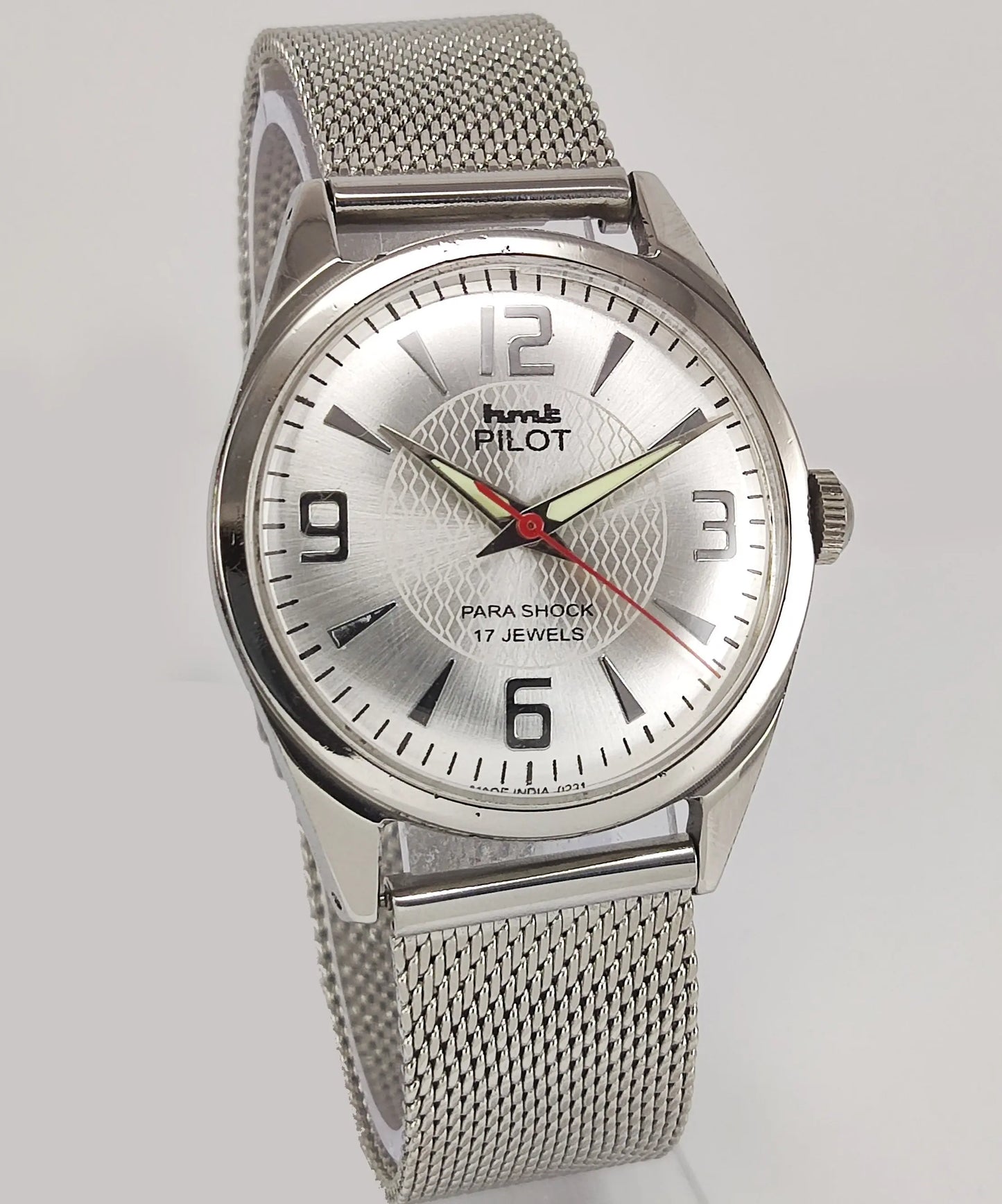 HMT Pilot Para Shock 17 Jewels Silver Dial Mechanical Hand winding Men's Wrist Watch Discover-Diamonds