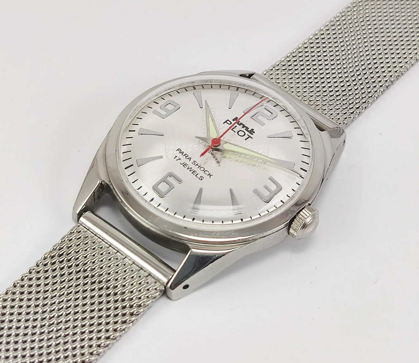 HMT Pilot Para Shock 17 Jewels Silver Dial Mechanical Hand winding Men's Wrist Watch Discover-Diamonds