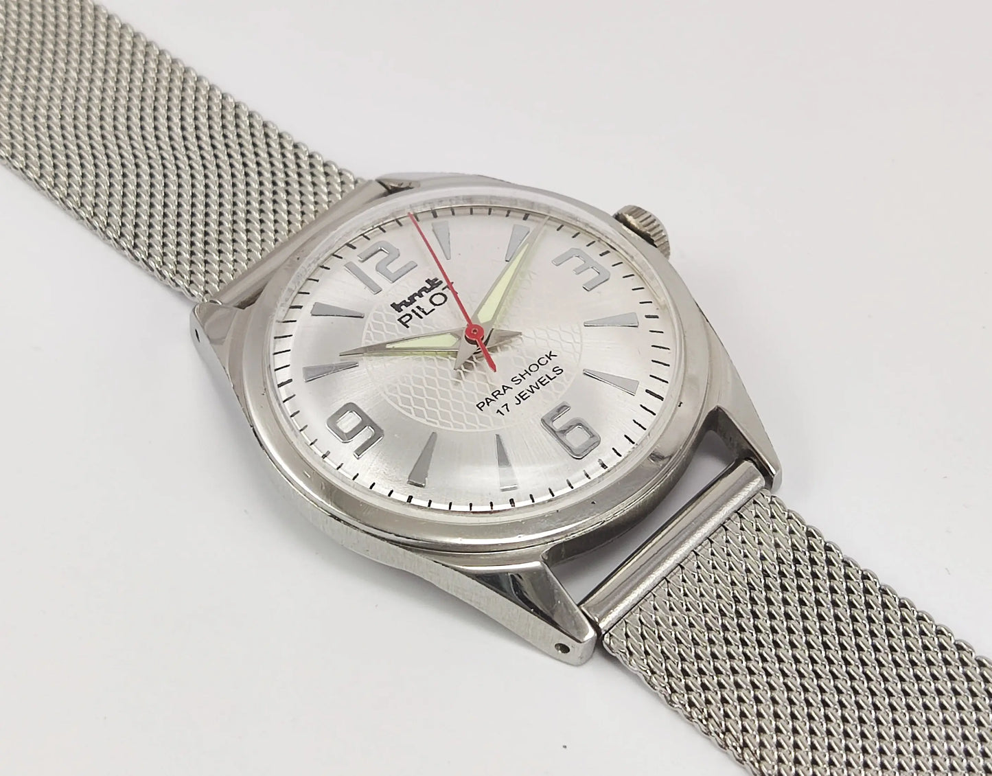 HMT Pilot Para Shock 17 Jewels Silver Dial Mechanical Hand winding Men's Wrist Watch Discover-Diamonds