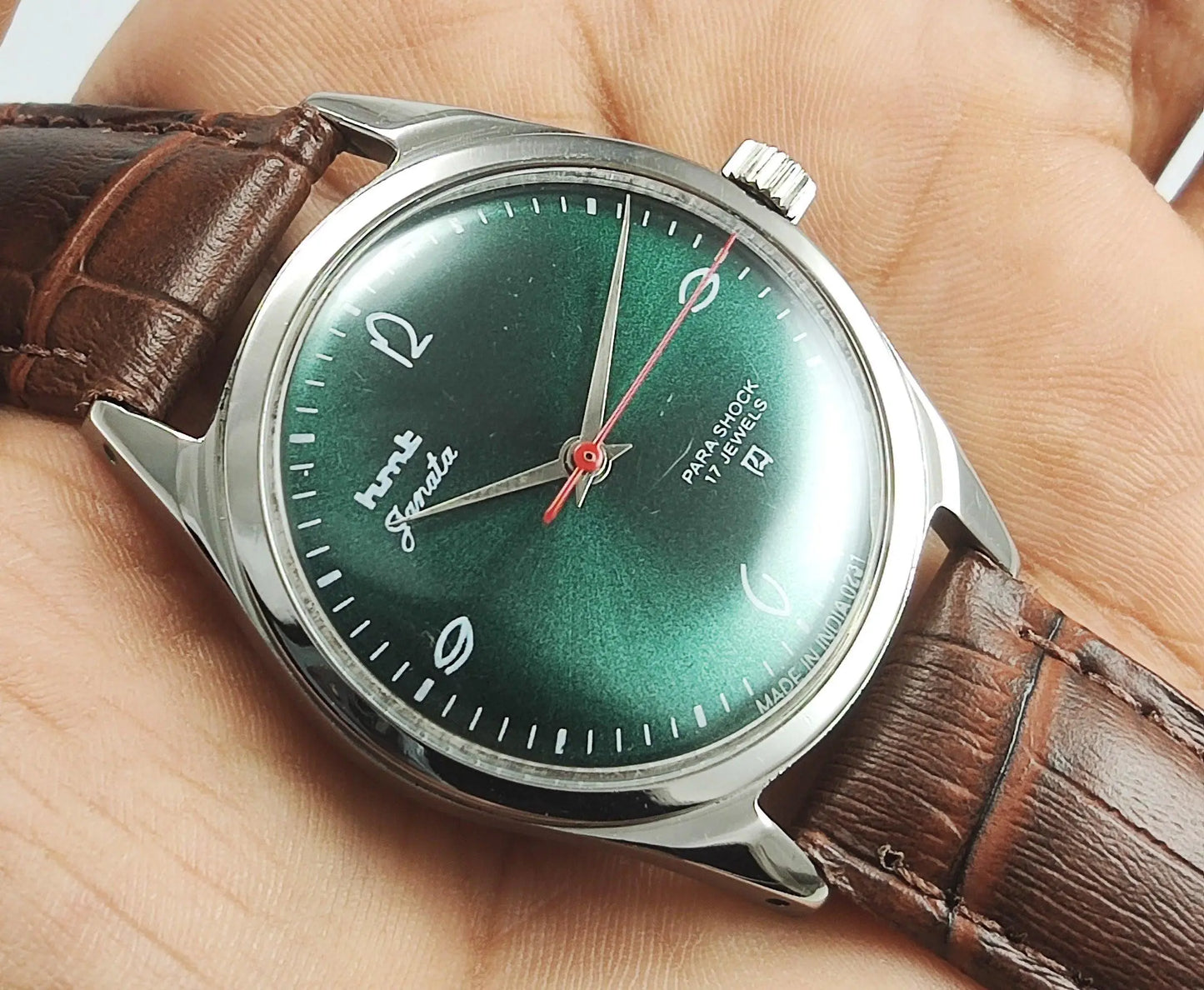 HMT Janata Para Shock 17 Jewels Green Dial Mechanical Hand winding Men's Wrist Watch - Discover-Diamonds