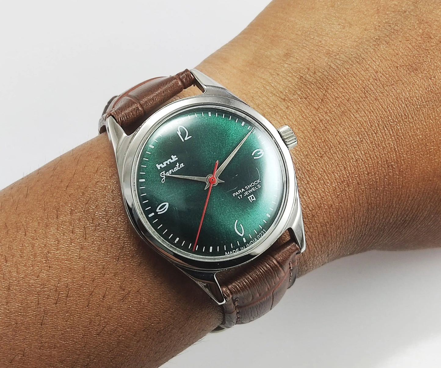 HMT Janata Para Shock 17 Jewels Green Dial Mechanical Hand winding Men's Wrist Watch - Discover-Diamonds