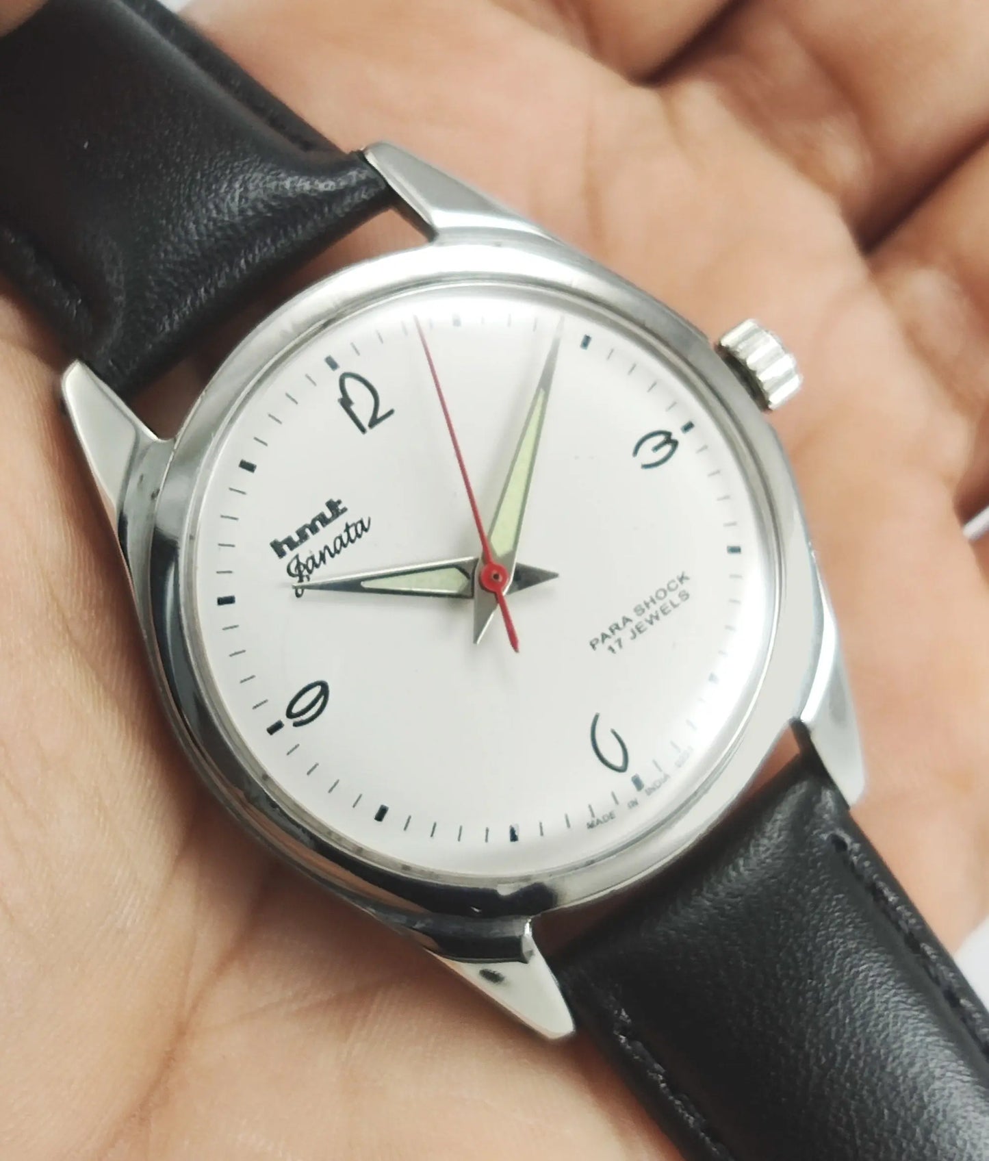 HMT Janata Para Shock 17 Jewels White Dial Mechanical Hand winding Men's Wrist Watch Discover-Diamonds