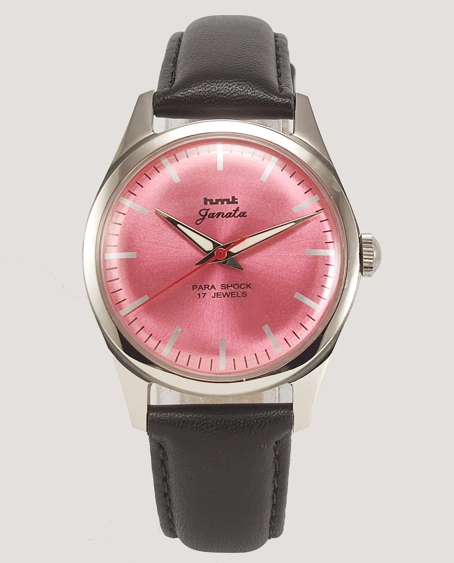 HMT Janata Para Shock 17 Jewels Pink Dial Transparent Back Mechanical Hand winding Men's Wrist Watch Discover-Diamonds