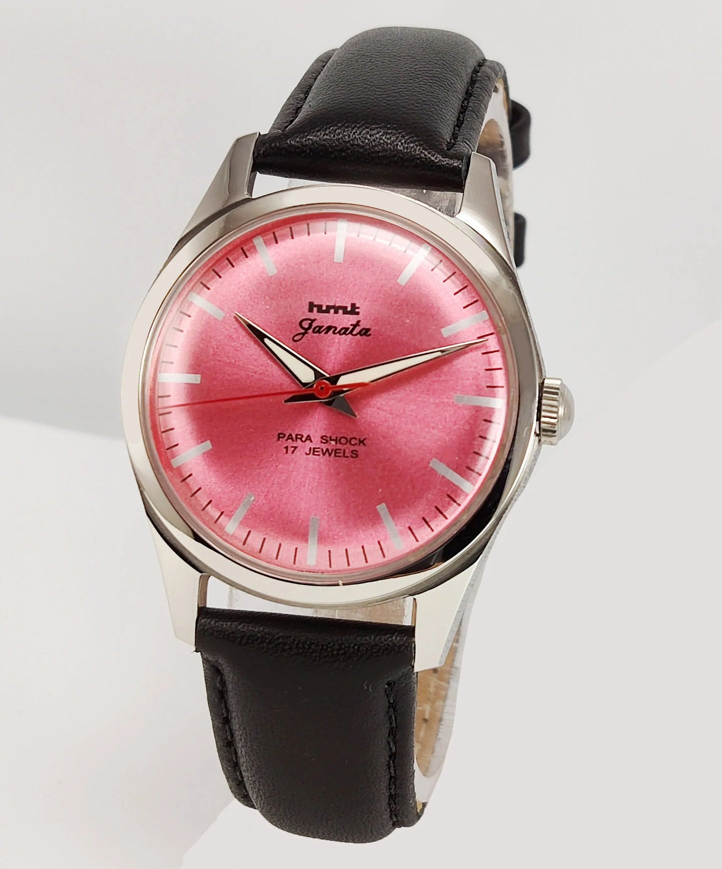 HMT Janata Para Shock 17 Jewels Pink Dial Transparent Back Mechanical Hand winding Men's Wrist Watch Discover-Diamonds