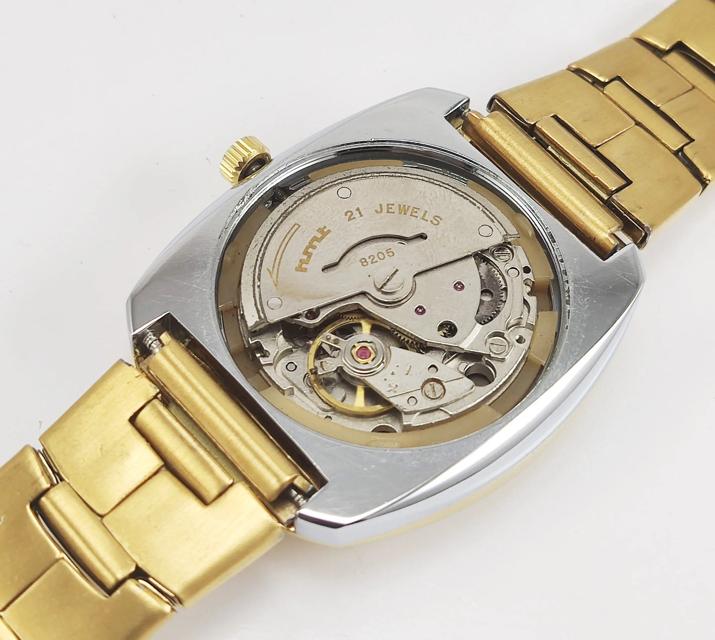 HMT Kanchan Para Shock 21 Jewels Golden Dial Day Date Function Mechanical Automatic Men's Wrist Watch Discover-Diamonds