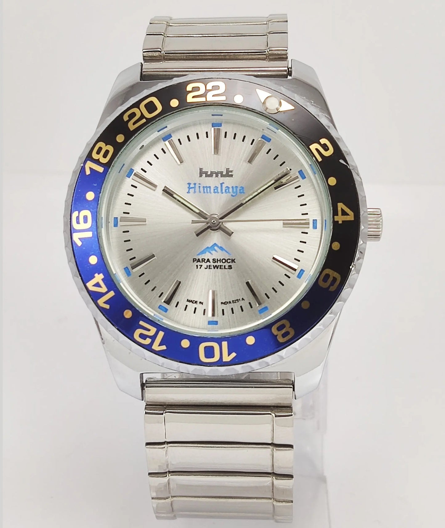 HMT Himalaya Para Shock 17 Jewels Silver Dial Transparent Back Mechanical Hand winding Men's Wrist Watch Discover-Diamonds