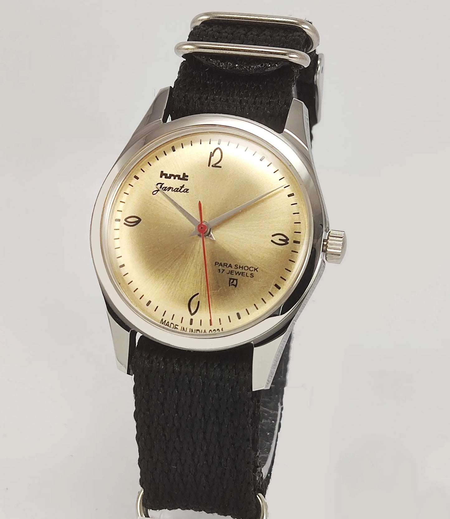 HMT Janata Para Shock 17 Jewels Golden Dial Transparent Back Mechanical Hand winding Men's Wrist Watch Discover-Diamonds