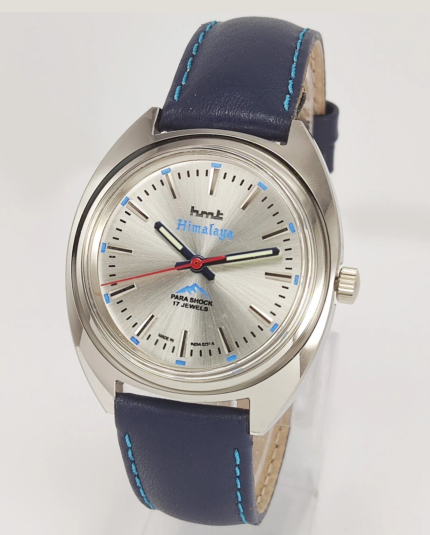 HMT Himalaya Para Shock 17 Jewels Silver Dial Transparent Back Mechanical Hand winding Men's Wrist Watch Discover-Diamonds