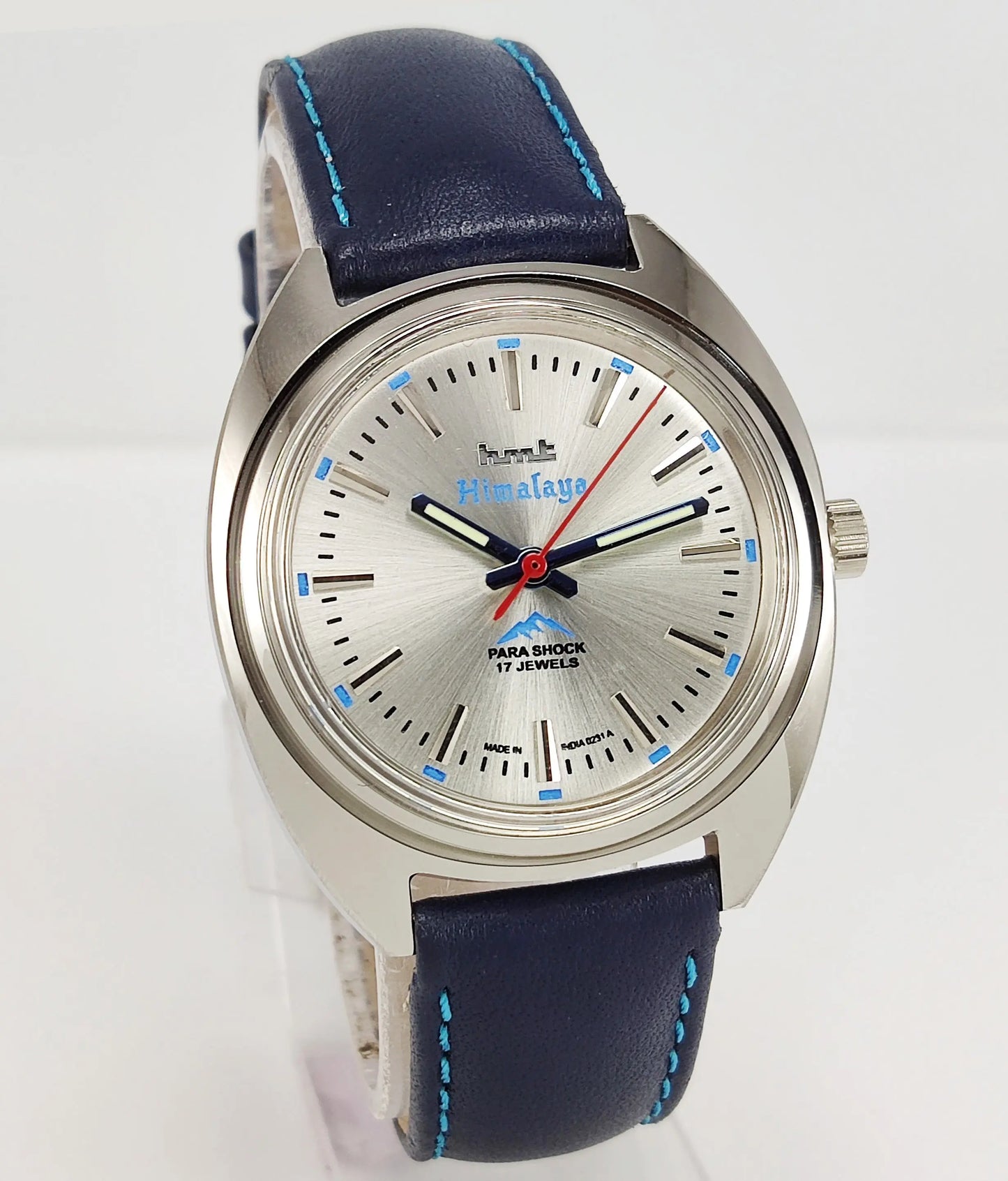 HMT Himalaya Para Shock 17 Jewels Silver Dial Transparent Back Mechanical Hand winding Men's Wrist Watch Discover-Diamonds
