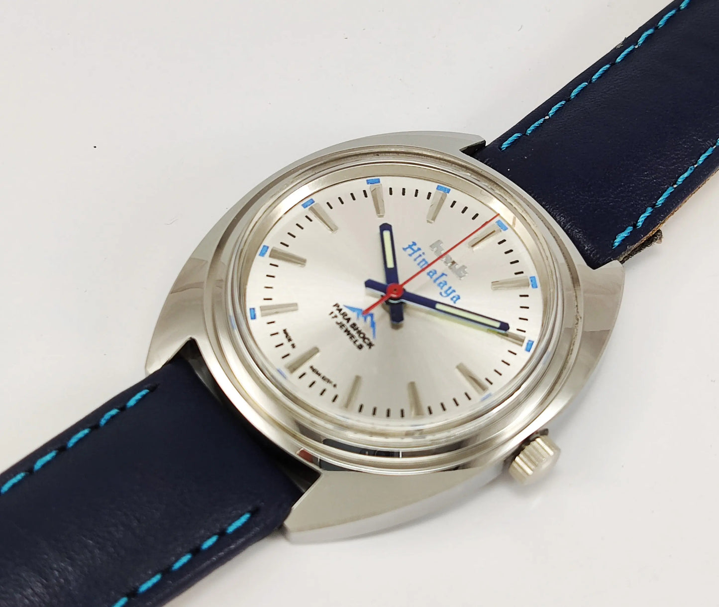 HMT Himalaya Para Shock 17 Jewels Silver Dial Transparent Back Mechanical Hand winding Men's Wrist Watch Discover-Diamonds
