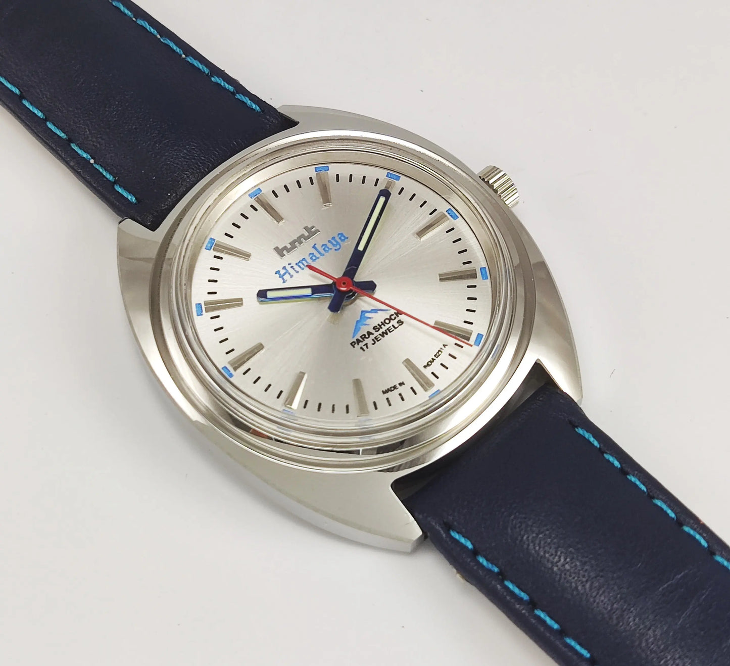 HMT Himalaya Para Shock 17 Jewels Silver Dial Transparent Back Mechanical Hand winding Men's Wrist Watch Discover-Diamonds
