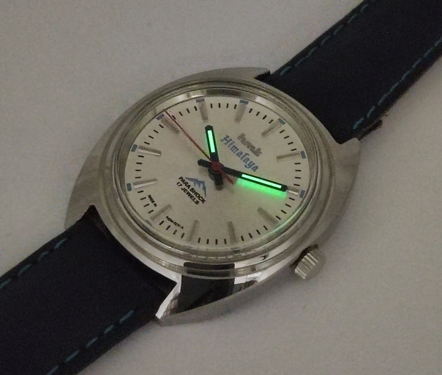 HMT Himalaya Para Shock 17 Jewels Silver Dial Transparent Back Mechanical Hand winding Men's Wrist Watch Discover-Diamonds