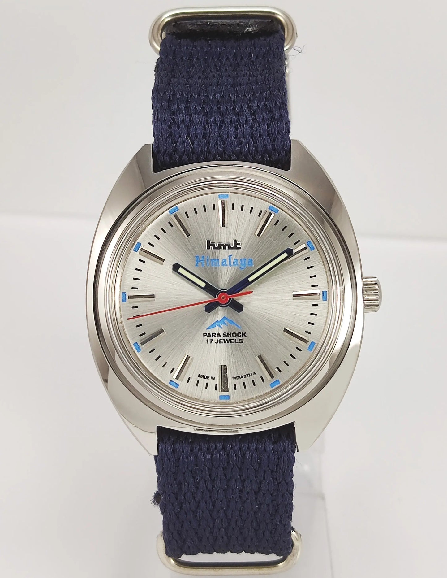 HMT Himalaya Para Shock 17 Jewels Silver Dial Transparent Back Mechanical Hand winding Men's Wrist Watch Discover-Diamonds