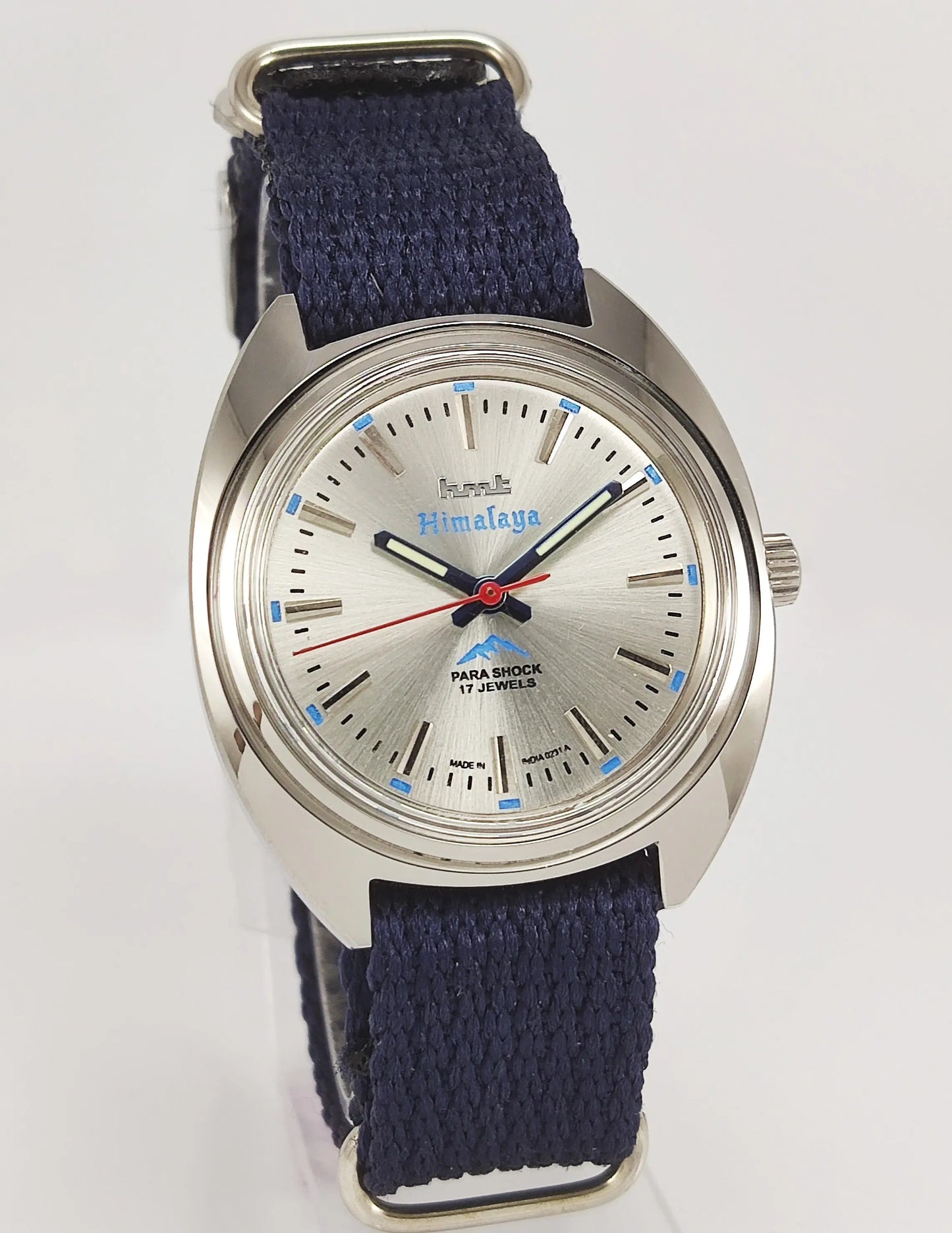 HMT Himalaya Para Shock 17 Jewels Silver Dial Transparent Back Mechanical Hand winding Men's Wrist Watch Discover-Diamonds