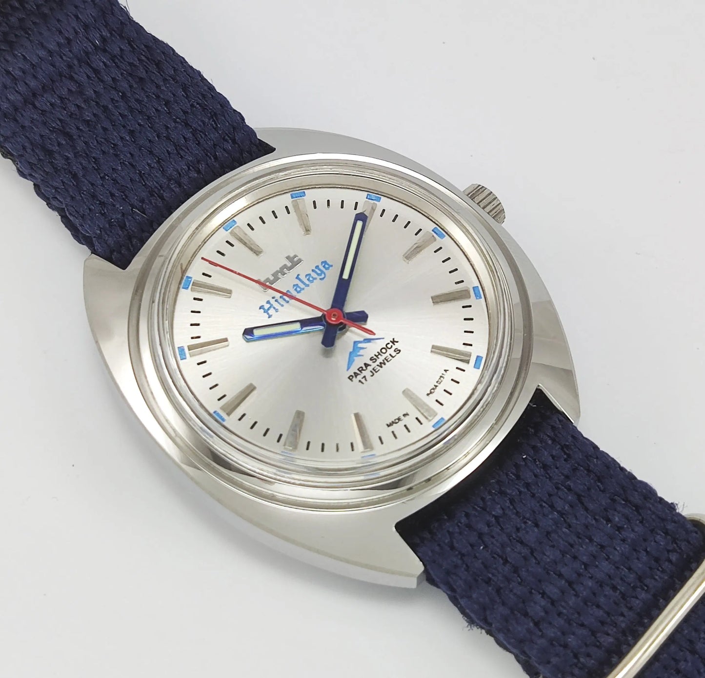 HMT Himalaya Para Shock 17 Jewels Silver Dial Transparent Back Mechanical Hand winding Men's Wrist Watch Discover-Diamonds