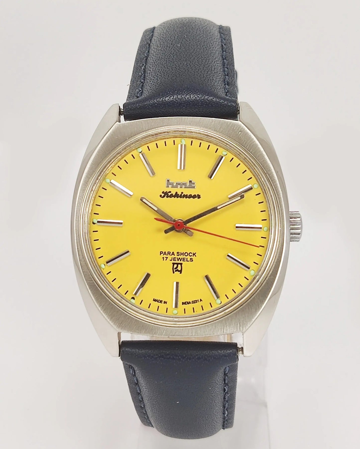 HMT Kohinoor Para Shock 17 Jewels Sun Yellow Dial Mechanical Hand winding Men's Wrist Watch Discover-Diamonds
