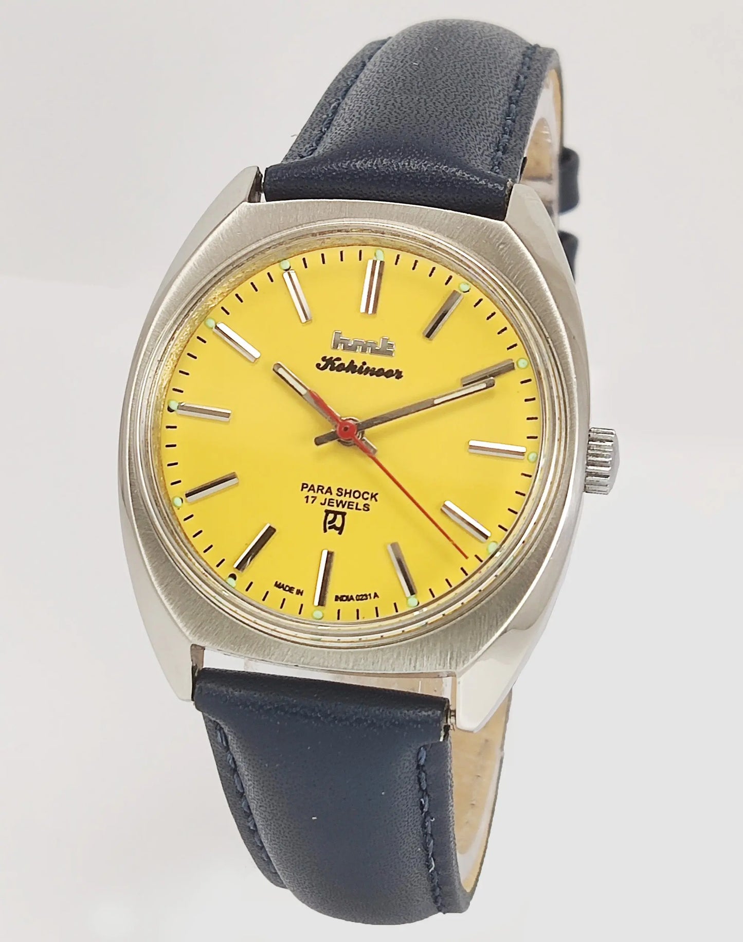 HMT Kohinoor Para Shock 17 Jewels Sun Yellow Dial Mechanical Hand winding Men's Wrist Watch Discover-Diamonds