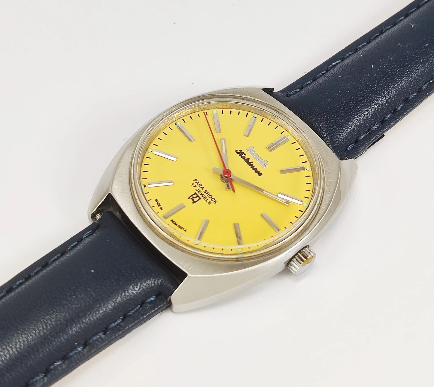 HMT Kohinoor Para Shock 17 Jewels Sun Yellow Dial Mechanical Hand winding Men's Wrist Watch Discover-Diamonds